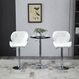 Set de 2 Taburetes de Bar con Altura Ajustable, Base de Metal y Asiento de Piel PU, Taburetes de Cocina con Respaldo y Reposapiés, 51.5X57.5X93-114.5Cm, Blanco