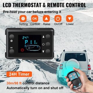 NUEVO Calentador de Aire Diesel, Calentador de Estacionamiento de 5KW 12V, Calentador de Mini Camión, Con Agujero de Salida Única, con LCD Negro, Control Remoto, Calentador Diesel de Calentamiento...