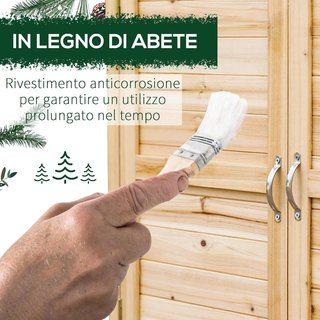 Armario Exterior de 2 Estantes en Madera de Abeto con Diseño Elevado y 2 Puertas, 83X40X92 Cm, Color Madera