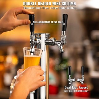 Kit de Torre de Kegerator, Kit de Conversión de Cerveza de Doble Grifo, Dispensador de Torre de Cerveza de Acero Inoxidable con Regulador de Doble Medida W21.8 y Acoplador de Barril S-System para ...