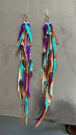Brincos Pluma Plumeangel Azul e Roxo