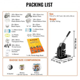 Máquina de Hacer Botones, Kit de Prensa de Insignias de Múltiples Tamaños de 1.25+2.25 Pulgadas, Regalos DIY para Niños, Suministros para Hacer Botones con 500 Piezas de Botones y Cortador Circula...