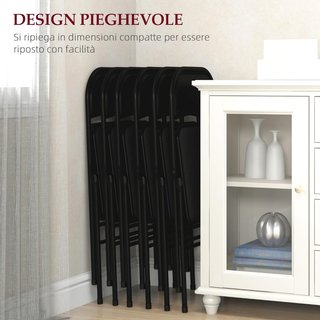 Juego de 6 Sillas Plegables en Efecto Lino con Asiento Acolchado, Sillas Plegables Compactas Portátiles de Acero, Silla Plegable para Interior para Casa, Oficina, Cocina, Eventos, Negro