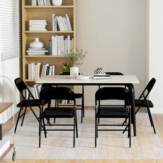 Juego de 6 Sillas Plegables en Efecto Lino con Asiento Acolchado, Sillas Plegables Compactas Portátiles de Acero, Silla Plegable para Interior para Casa, Oficina, Cocina, Eventos, Negro