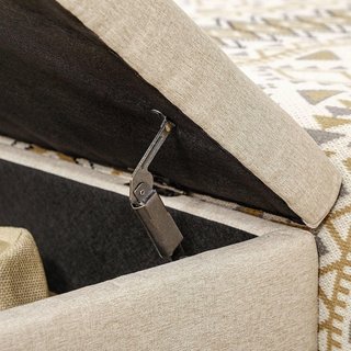Banco Contenedor Rectangular Con Asiento Acolchado Y Patas De Acero, Puff Reposapiés En Tejido Efecto Lino Para Dormitorio Y Sala De Estar, 110X44X49 Cm, Beige