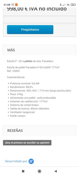 Estufa de pellets Panadero