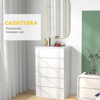 Cómoda para Dormitorio de 5 Cajones, Comó de Madera con Patas Antideslizantes, para Sala de Estar, Comedor y Pasillo, 60X39X100 Cm, Blanco