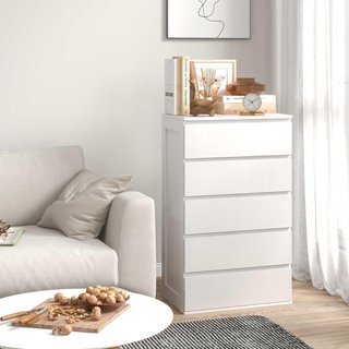 Cómoda para Dormitorio de 5 Cajones, Comó de Madera con Patas Antideslizantes, para Sala de Estar, Comedor y Pasillo, 60X39X100 Cm, Blanco