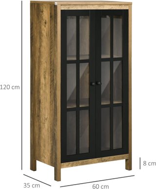 Credenza Moderna de 2 Puertas de Vidrio y Madera, Mueble para Sala de Estar y Salón, 60X35X120Cm, Marrón