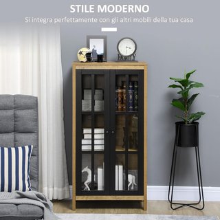 Credenza Moderna de 2 Puertas de Vidrio y Madera, Mueble para Sala de Estar y Salón, 60X35X120Cm, Marrón
