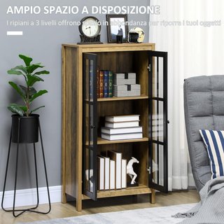 Credenza Moderna de 2 Puertas de Vidrio y Madera, Mueble para Sala de Estar y Salón, 60X35X120Cm, Marrón