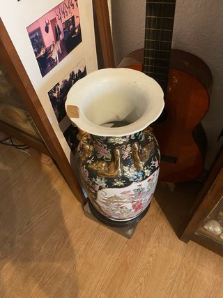 Jarrón Chino Porcelana Antiguo Decorado