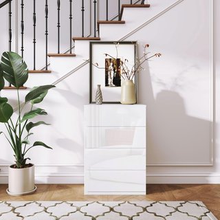 Cómoda Moderna de 4 Cajones Antivuelco, Cómoda de Madera de Aglomerado, 55X33X80 Cm, Blanco Brillante