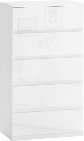 Cómoda Moderna de 4 Cajones Antivuelco, Cómoda de Madera de Aglomerado, 55X33X80 Cm, Blanco Brillante