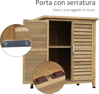 Armario Exterior, Casita de Jardín de Madera de Abeto, Cobertizo de Herramientas con Techo de Betún Impermeable, 87X46.5X96.5Cm