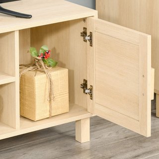 Mueble Porta TV Con Compartimentos Abiertos Y Puertas De Ratan, Mueble Para TV Hasta 50'', 115X40X48Cm, Color Madera