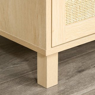 Mueble Porta TV Con Compartimentos Abiertos Y Puertas De Ratan, Mueble Para TV Hasta 50'', 115X40X48Cm, Color Madera