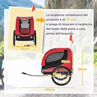 Remolque para Perros Mascotas de Bicicleta 130 X 73 X 90Cm Rojo y Negro