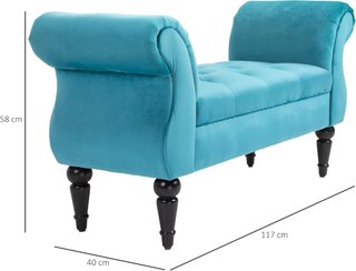 Banco de Cama de Estilo Vintage, Estructura de Madera y Asiento Acolchado Estilo Chesterfield, Azul 117 X 40 X 58Cm