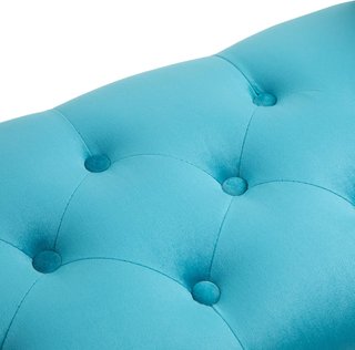 Banco de Cama de Estilo Vintage, Estructura de Madera y Asiento Acolchado Estilo Chesterfield, Azul 117 X 40 X 58Cm
