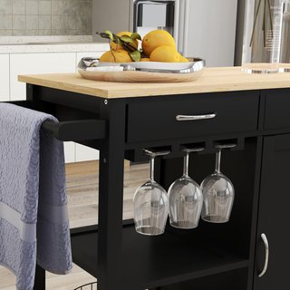 Carro De Cocina Clásico Con 2 Cajones Y Ruedas, Isla De Cocina De Madera Con Armario De 2 Puertas Ahorra Espacio, 89X40X84Cm, Negro