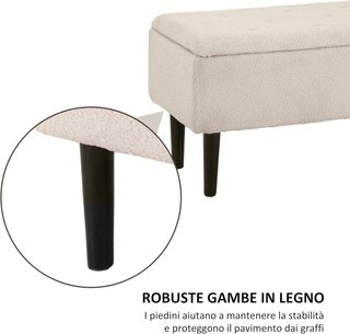 Banco de Cama con Compartimento de 57L, Banco Contenedor de Poliéster para Dormitorio y Entrada, 95X38X45Cm, Beige