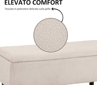 Banco de Cama con Compartimento de 57L, Banco Contenedor de Poliéster para Dormitorio y Entrada, 95X38X45Cm, Beige