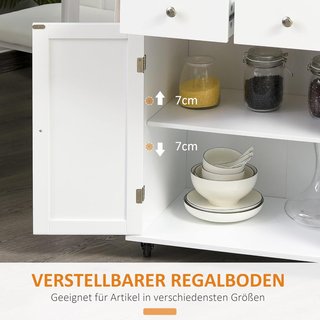 Carro De Cocina Con Armario, 2 Cajones Y Portaspecias De 3 Niveles, Isla De Cocina Portacomidas Con Estante Regulable, Porta Toallas Y 4 Ruedas Con 2 Frenos, 89X45X89.5 Cm, Blanco