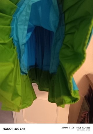 Traje de flamenca azul y verde
