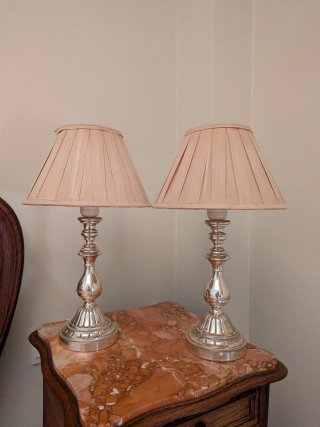 Lámparas de mesa vintage plata y beige