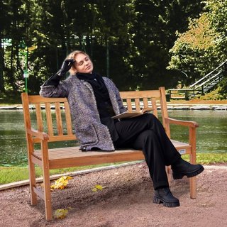 Banco al Aire Libre, Banco de Jardín de Madera de 50 pulgadas para Exteriores, Banco con Capacidad de Carga de 800 lbs, Banco de Jardín al Aire Libre con Respaldo y Apoyabrazos, Banco de Patio par...