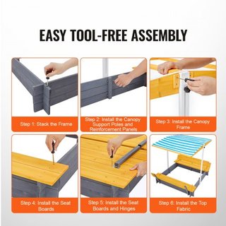 Caja de Arena de Madera con Dosel, 57.3 x 47.2 x 47.2 in Caja de Arena, Pozo de Arena con Asientos de Banco Plegables y Forro Inferior, Caja de Arena de Madera Natural para Niños para Exterior, Ja...
