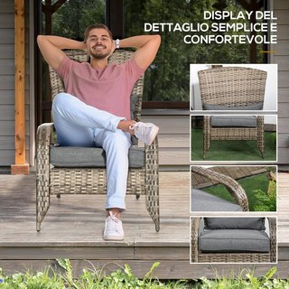 Silla De Jardín Adironrack Con Brazos Y Cojines, Silla De Ratán Y Acero Para Interiores Y Exteriores, 64X80X90 Cm, Gris Oscuro
