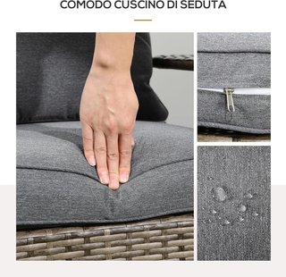 Silla De Jardín Adironrack Con Brazos Y Cojines, Silla De Ratán Y Acero Para Interiores Y Exteriores, 64X80X90 Cm, Gris Oscuro