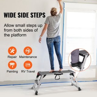 Plataforma de Trabajo Plegable, Capacidad de Carga de 299.4 kg, Escalera de Aluminio para Paneles de Yeso, Banco de Trabajo de Alta Resistencia con Pies Antideslizantes, Ideal para Lavar Vehículos...