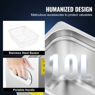 Limpiador Ultrasónico Profesional, Limpiador Ultrasónico de Joyería de 10 L con Temporizador Digital y Calentador, Limpiador Sónico Industrial de Acero Inoxidable de 40kHz para Gafas, Relojes, Ani...