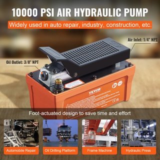 Bomba Hidráulica de Aire, 6895 bar 1.9L de Capacidad, Salida de Aceite NPT 10mm, Entrada NPT 6.4mm, Tubo de 2m, Bomba Hidráulica Actuada por Pie Treadle para Máquinas de Marco de Coche y Poste de ...