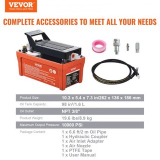 Bomba Hidráulica de Aire, 6895 bar 1.9L de Capacidad, Salida de Aceite NPT 10mm, Entrada NPT 6.4mm, Tubo de 2m, Bomba Hidráulica Actuada por Pie Treadle para Máquinas de Marco de Coche y Poste de ...