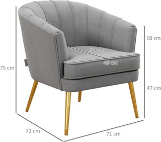 Sillón de Dormitorio, Sillón de Terciopelo con Patas Doradas, Sillón para Sala de Estar y Salón en Poliéster y Acero, 71X72X75Cm, Gris