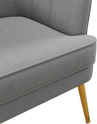 Sillón de Dormitorio, Sillón de Terciopelo con Patas Doradas, Sillón para Sala de Estar y Salón en Poliéster y Acero, 71X72X75Cm, Gris