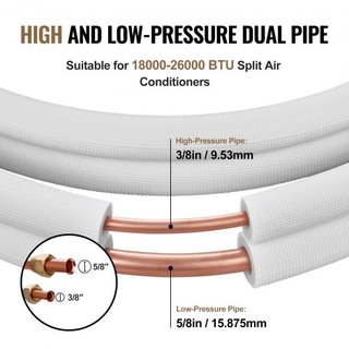 Set di tubi Mini Split da 7620mm, tubi in rame da 9,5 e 15,9mm di diametro esterno e isolamento a triplo strato per refrigerante di climatizzatore Mini Split o pompe di calore