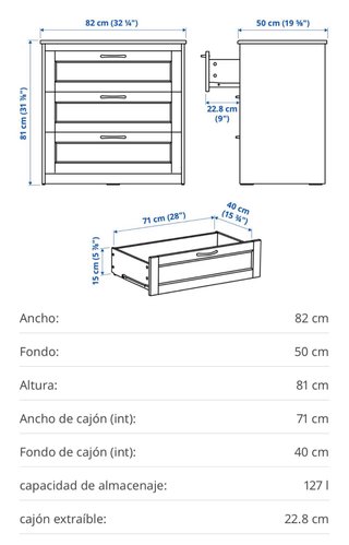 Cómoda infantil de madera y yute