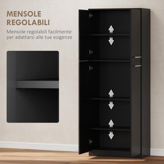 Credenza de Cocina, Mueble Despensa con 2 Armarios, Mueble de Cocina con Estantes Regulables en MDF, para Comedor, Sala de Estar, Salón, 59X31X155 Cm, Negro