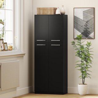 Credenza de Cocina, Mueble Despensa con 2 Armarios, Mueble de Cocina con Estantes Regulables en MDF, para Comedor, Sala de Estar, Salón, 59X31X155 Cm, Negro