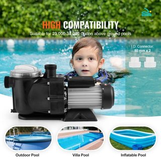 Pompa per piscina fuori terra, 1118W (1.5HP), 378 L/min (100 GPM) Pompa per piscina monovelocità, 220V 2850RPM 15M Elevazione massima con cestello filtro
