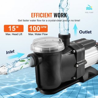 Pompa per piscina fuori terra, 1118W (1.5HP), 378 L/min (100 GPM) Pompa per piscina monovelocità, 220V 2850RPM 15M Elevazione massima con cestello filtro
