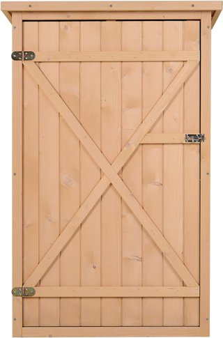 Caseta de Jardín de Madera con Techo Impermeable, Armario para Herramientas de Exterior con 2 Estantes, 75X56X115Cm, Color Madera
