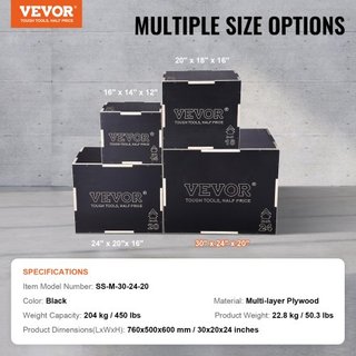 Caja de Salto Pliométrica 3 en 1, Caja de Plyo de Madera de 30/24/20 Pulgadas, Plataforma y Caja de Agilidad para Saltar, Caja de Ejercicio Antideslizante para Entrenamiento en Casa, Entrenamiento...