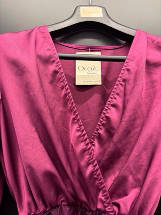 Abito fucsia raso e brillantini nuovo cartellino
