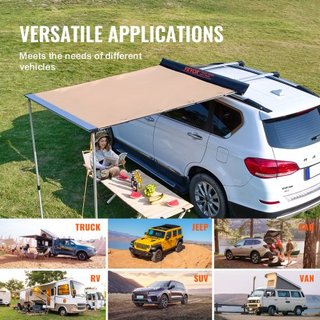 Tenda Laterale per Auto, Ampia Ombreggiatura di 4,6'x6,6' per Veicoli, Tenda Retrattile PU3000mm UV50+ con Borsa di Stoccaggio Impermeabile, Adatta per Camion, SUV, Furgoni, Camper